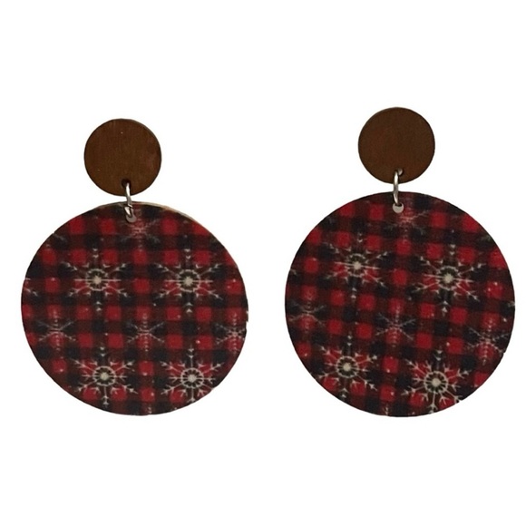 1/$8 or 3/$12 Christmas Pierced Post Earrings Buffalo Checks Plaid Snowflakes - Picture 3 of 3